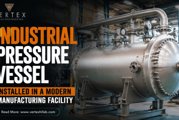 Industrial pressure vessel installed in a modern manufacturing facility