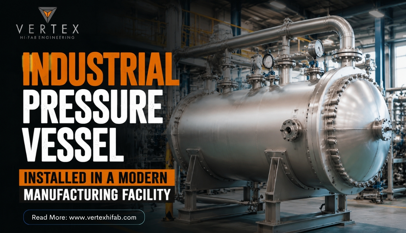 Industrial pressure vessel installed in a modern manufacturing facility